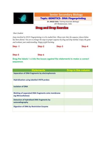 Senior Secondary Biology: Genetics-DNA Fingerprinting