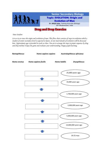 Senior Secondary Biology: EVOLUTION- Origin and Evolution of Man