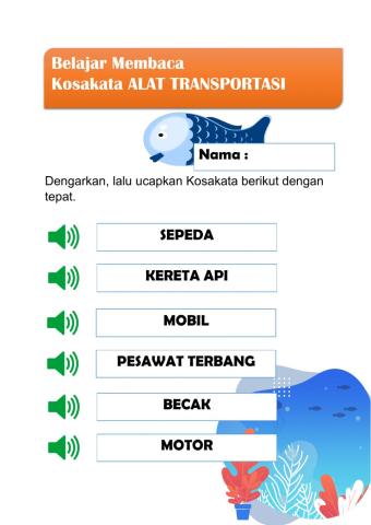 Membaca Kosakata Alat Transportasi