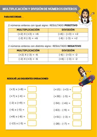 Multiplicación y división de números enteros