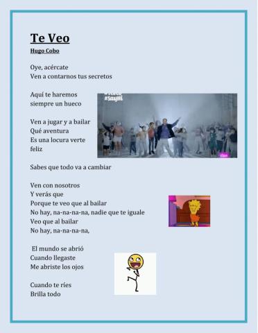 TE VEO. CANCIÓN Y LETRA PARA COMPLETAR