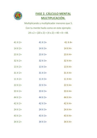 Multiplicación fase 2 cálculo mental