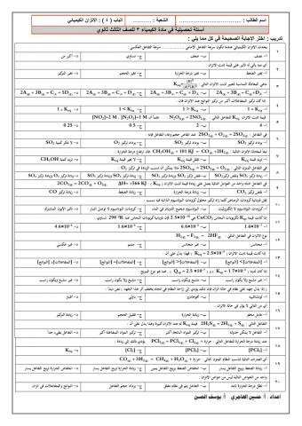 تدريبات الاتزان الكيميائي