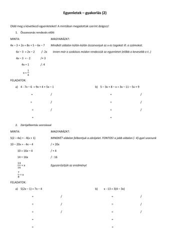 Egyenletek - gyakorlás (2)