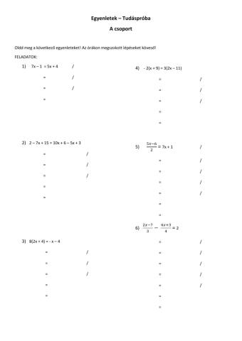 Tudáspróba - egyenletek (A)