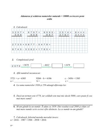Adunarea si scaderea 0-10.000 cu trecere peste ordin-Recapitulare