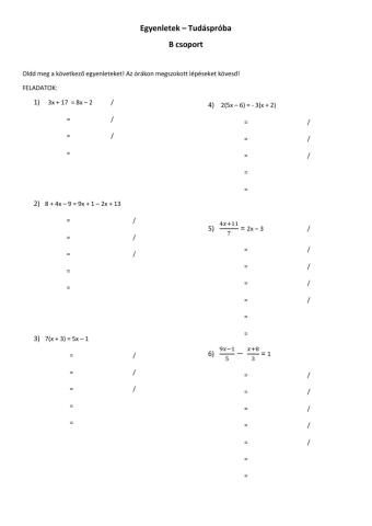 Tudáspróba - egyenletek (B)