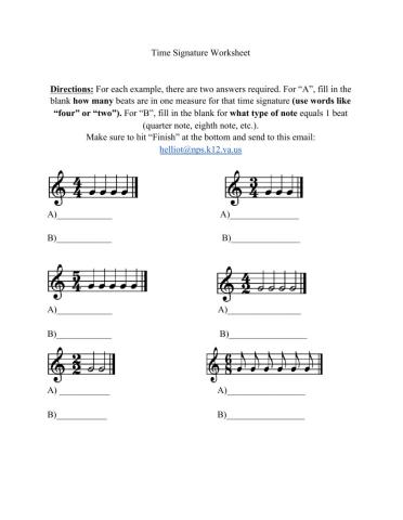 Time Signature Worksheet