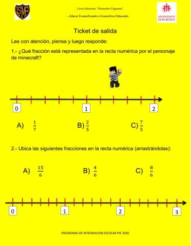 Ticket de salida fracciones en la recta numerica