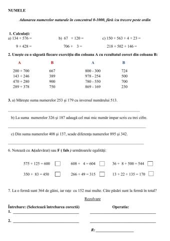 Adunarea si scăderea 0-1000