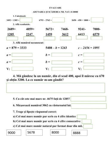 Adunarea și scăderea nr. nat 0-10000