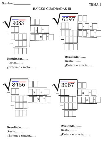 Potencias y raices cuadradas