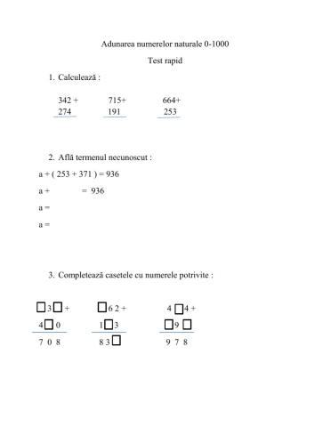 Adunarea numerelor 0-1000