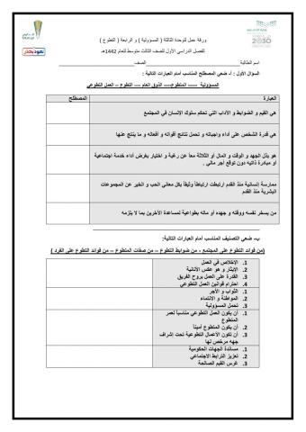 ورقة عمل وحدة التطوع و المسؤولية