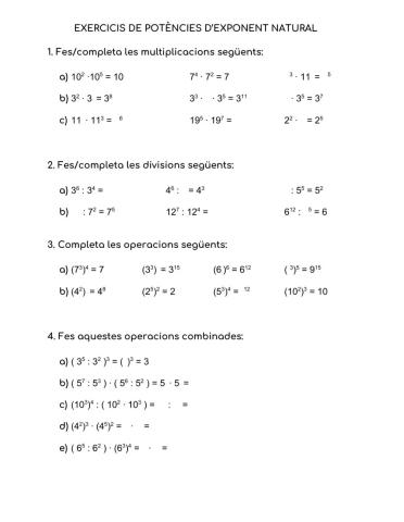 Potències d'exponent natural