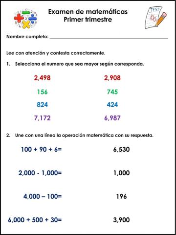 Examen de matemáticas 1er trimestre