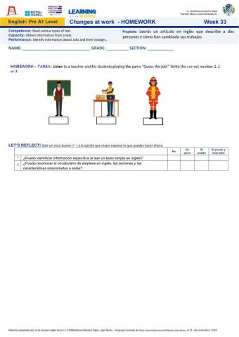 Week 33: Changes at work - HOMEWORK Pre A1