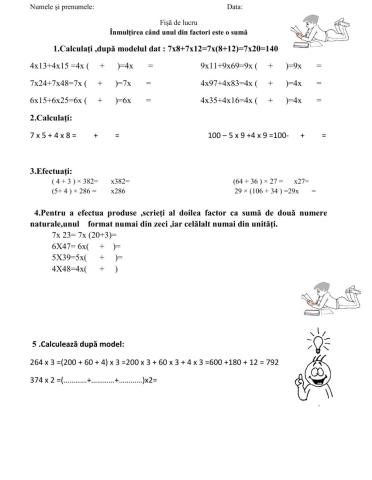 Inmultirea cand unul din factori este o suma