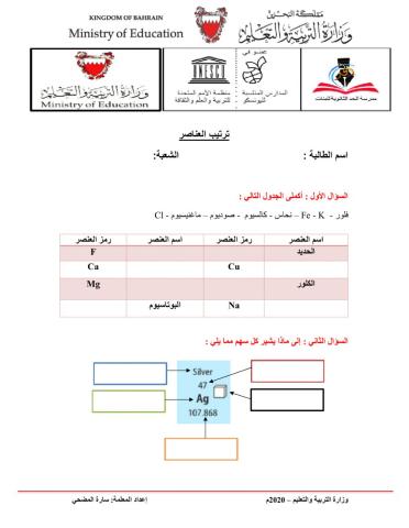 ترتيب العناصر