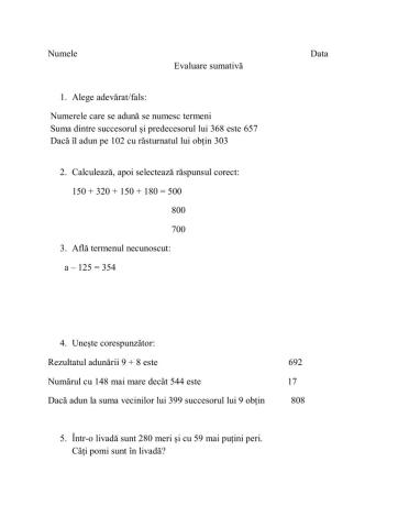 Evaluare adunarea 0-1000