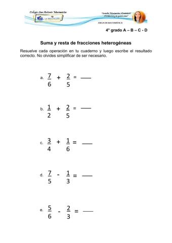 Sumas y restas de fracciones heterogéneas CSAM