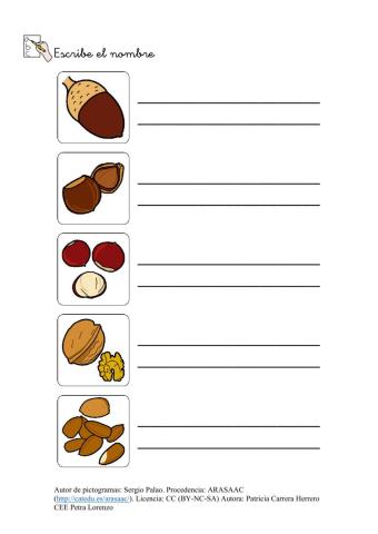 SA Otoño. Escribir el nombre de los frutos secos