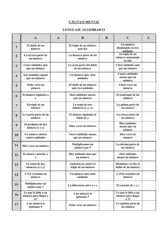 Cálculo mental 9: EXPRESIONES ALGEBRAICAS 1