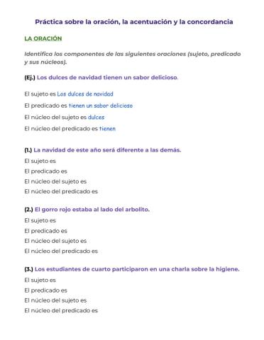 Práctica sobre la oración, la acentuación y la concordancia