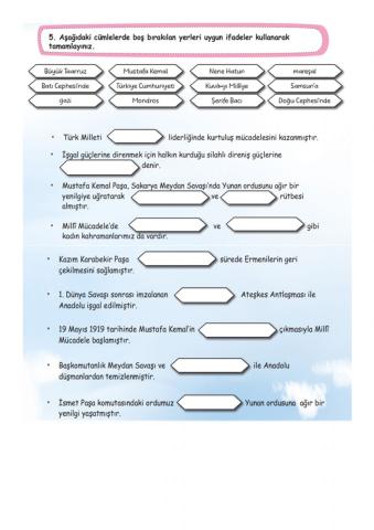 MİLLİ MÜCADELE 4. SINIF (MEB ÇALIŞMA KİTABI) 4