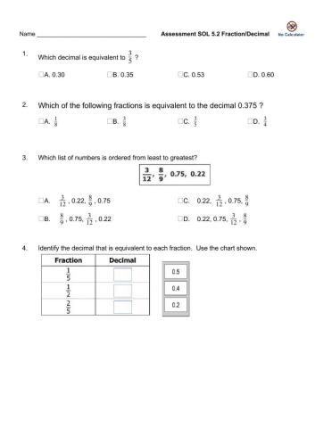 5.2 Fractions-Decimals Assessment