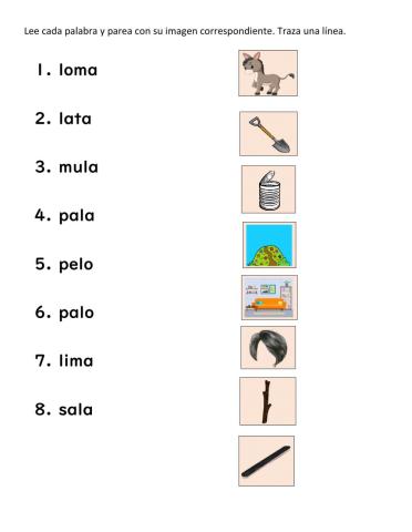 Lee cada palabra y parea con su lámina correspondiente.