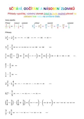 zlomky - sčítání, odčítání a násobení