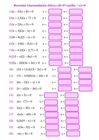 Równania (ax+b)(cx+d)-0, ax(bx+c)-0