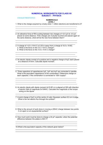 Work sheeT-electrostatis