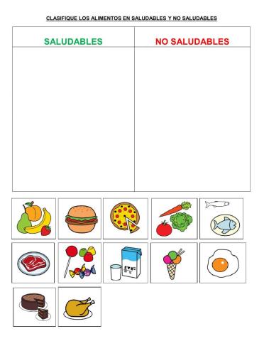 Alimentos saludables y no saludables