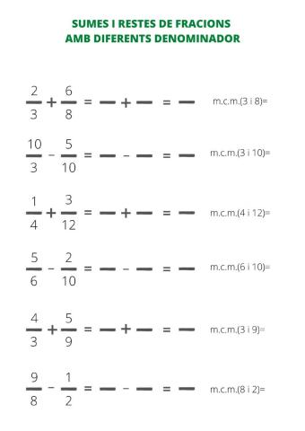 Sumes i restes de fraccions amb diferent denominador