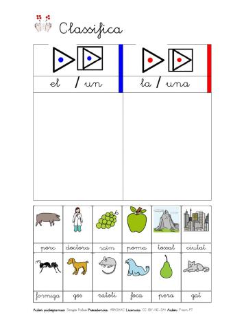 Classificar substantius segons el gènere de l'article. 2