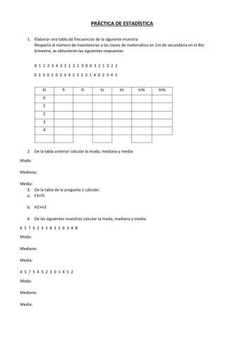 Tabla de frecuencias para datos no agrupados y medidas de centralización