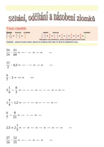 Zlomky - sčítání, odčítání a násobení 2