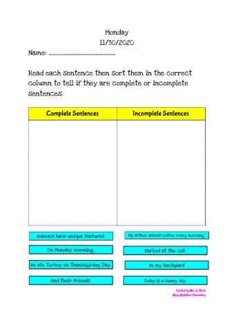 Complete VS Incomplete Sentences 