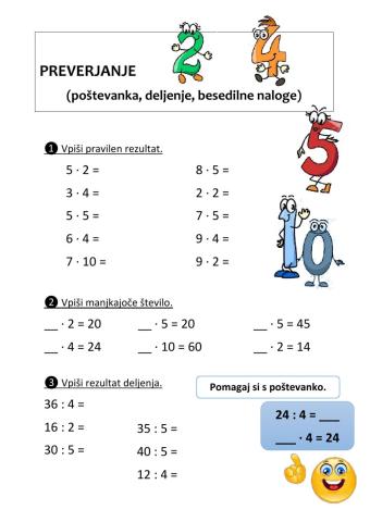 Poštevanka 2, 4, 5, 10