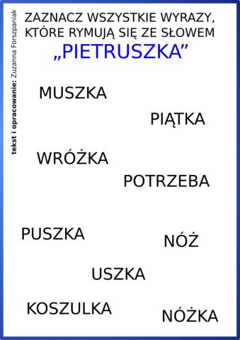 Co się rymuje ze słowem „pietruszka”?