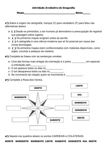 Atividade avaliativa de geografia