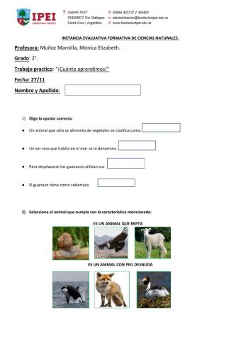 Instancia Evaluativa Formativa de Ciencias Naturales.