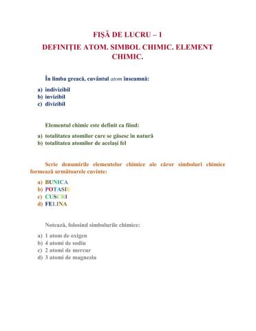 Atom. elemet chimic. simbol chimic.