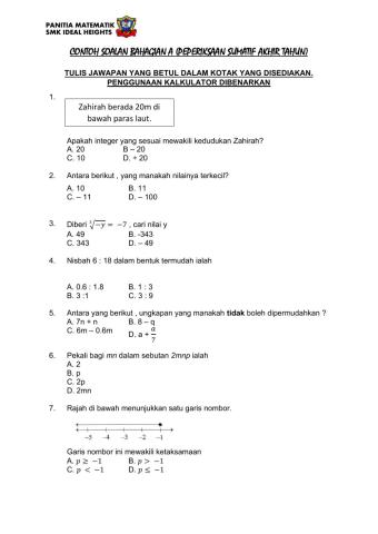 Ulangkaji matematik tingkatan 1