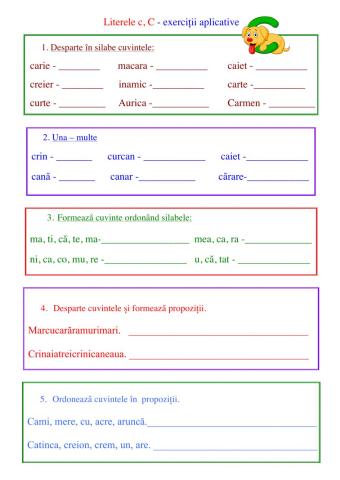 Literele c, C - Exerciții aplicative