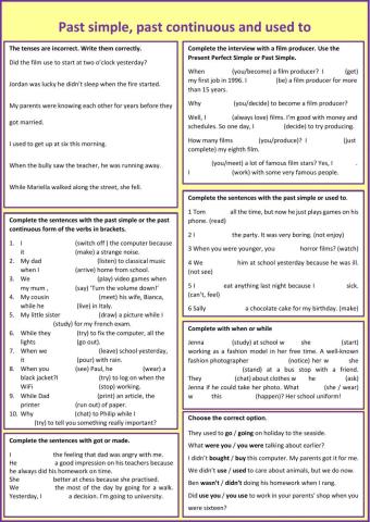 Past simple, past continuous, past perfect, present perfect and present perfect continuous