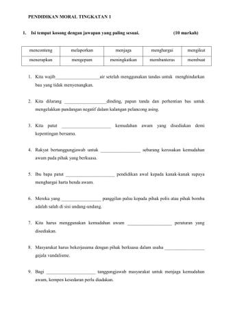 Latihan pendidikan moral ting 1