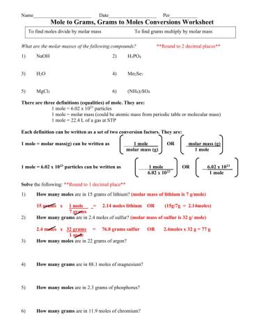 Moles and grams - stoichiometry